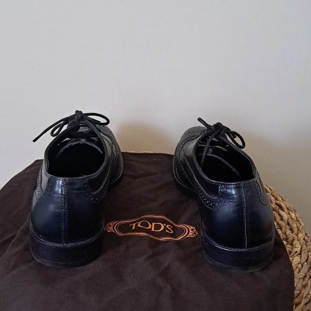 Tod's Mens Classic  Black Italian Leather Wingtip Oxford Dress Shoes‎ US12/IT11